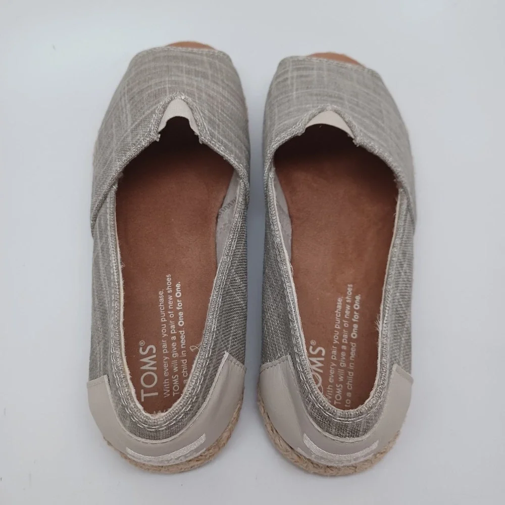 TOMS Womens Linen Grid Open Toe Alpargata Espadrille Slip On Shoes Size 7.5
